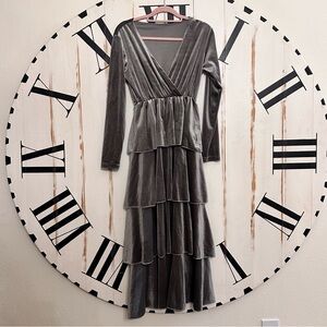 Gray Velvet Ruffle Dress